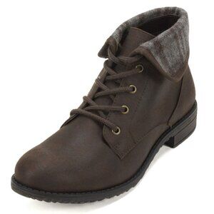 Cliffs By White Mountain Brown Ankle Booties With Fold-Over Plaid Cuff